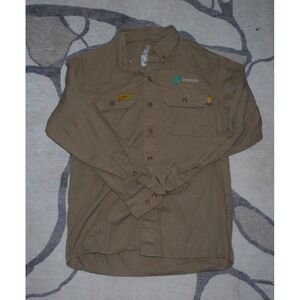 Lapco FR Men's Flame Resistant Cotton Work Shirt Small Beige Long Sleeve Logo